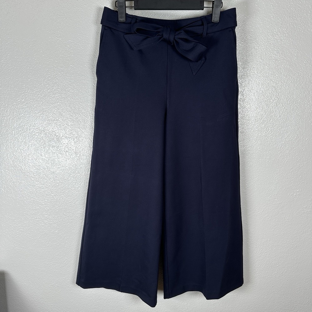 Boden Wide Leg Tie Waist Trouser Pants Womens 6Petite Navy Blue Pull On Nautical